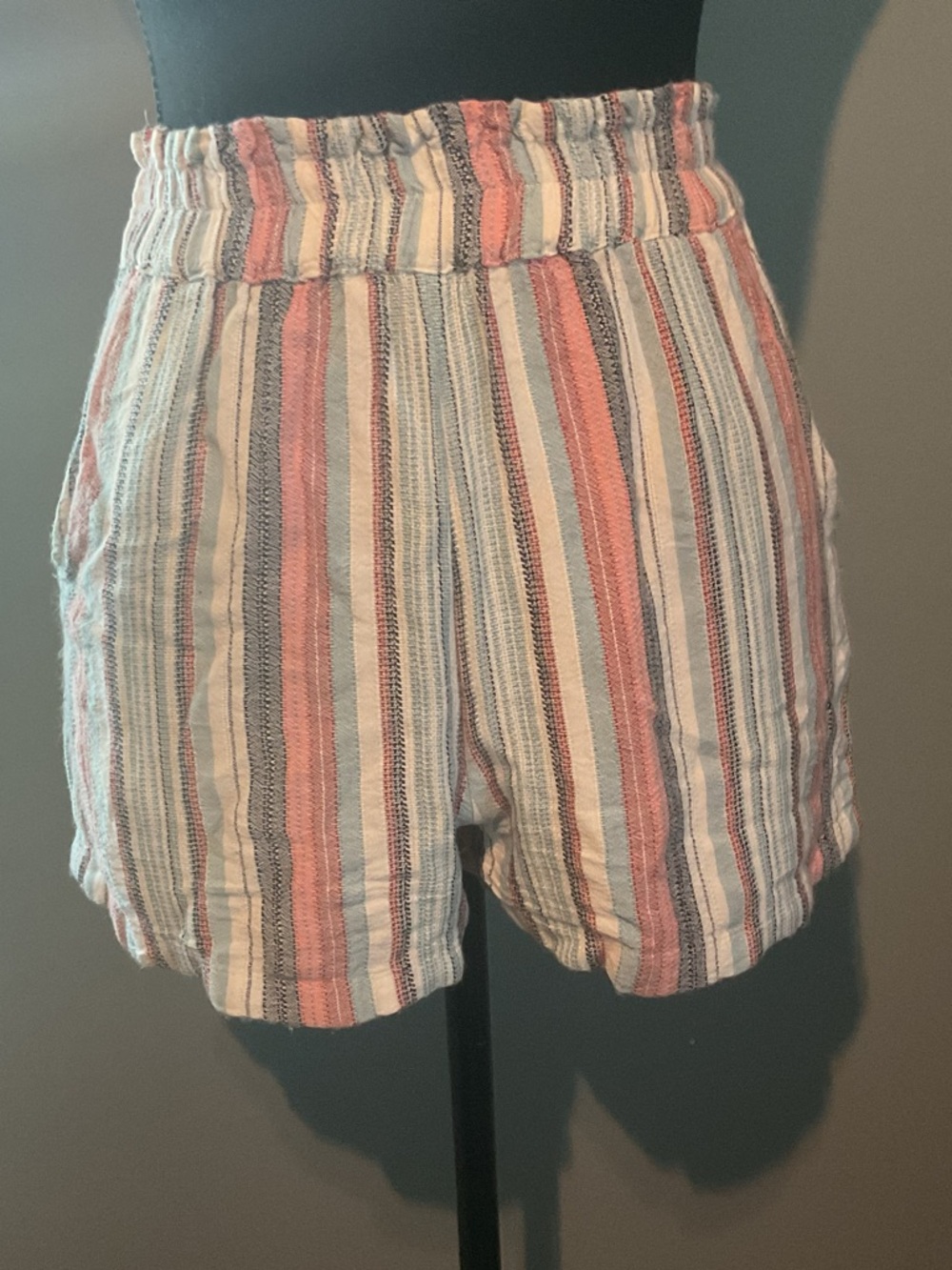 Angie Elastic-Waist Striped Bermudas - Pink, Blue & Cream